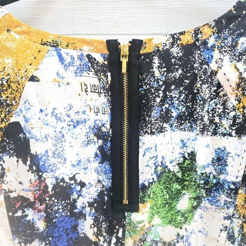 Tory Burch‎ 100% Silk Abstract Print Long Sleeve Top Size 8 Multi-Color Blouse